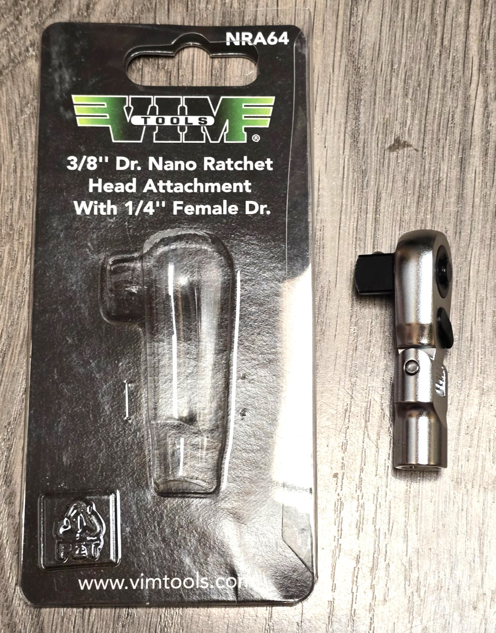 VIM Tools 3/8″ dr Nano Ratchet Head Attachment fits any 1/4″ dr Extension #NRA64