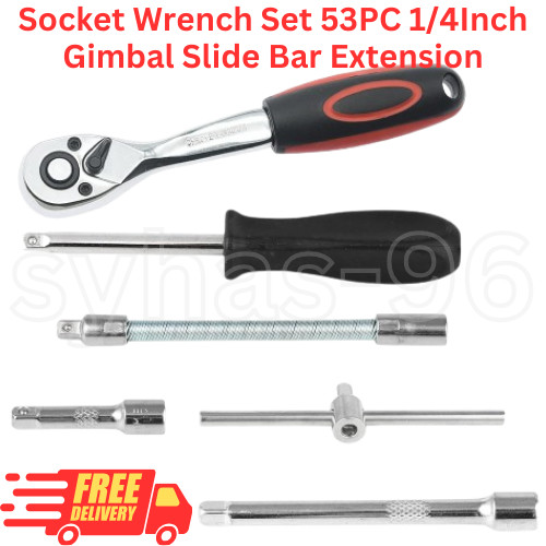 Socket Wrench Set 53 Pcs 1/4 Inch Ratcheting and Extension Bar Gimbal Slide