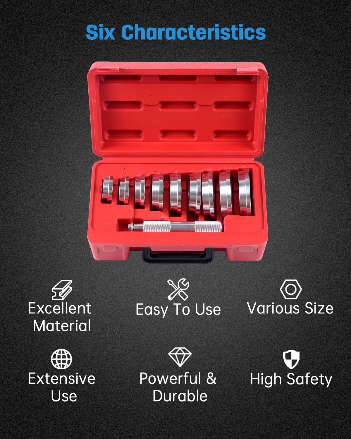 Auto Bearing Race & Seal Driver Set Wheel Axle Bearings Puller Install 10Pcs