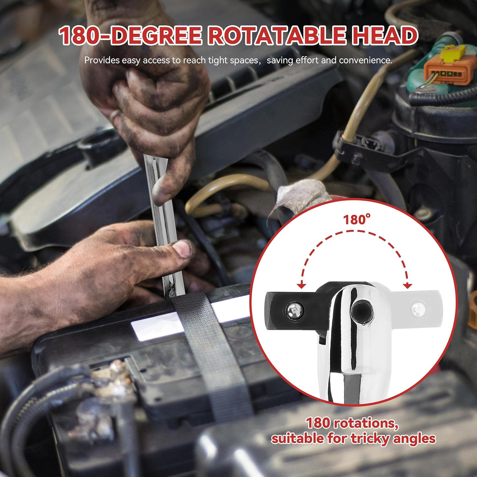 10 Piece Breaker Bar Set with 3/8, 1/2, 1/4 Inch Drive Rotatable Head Extension