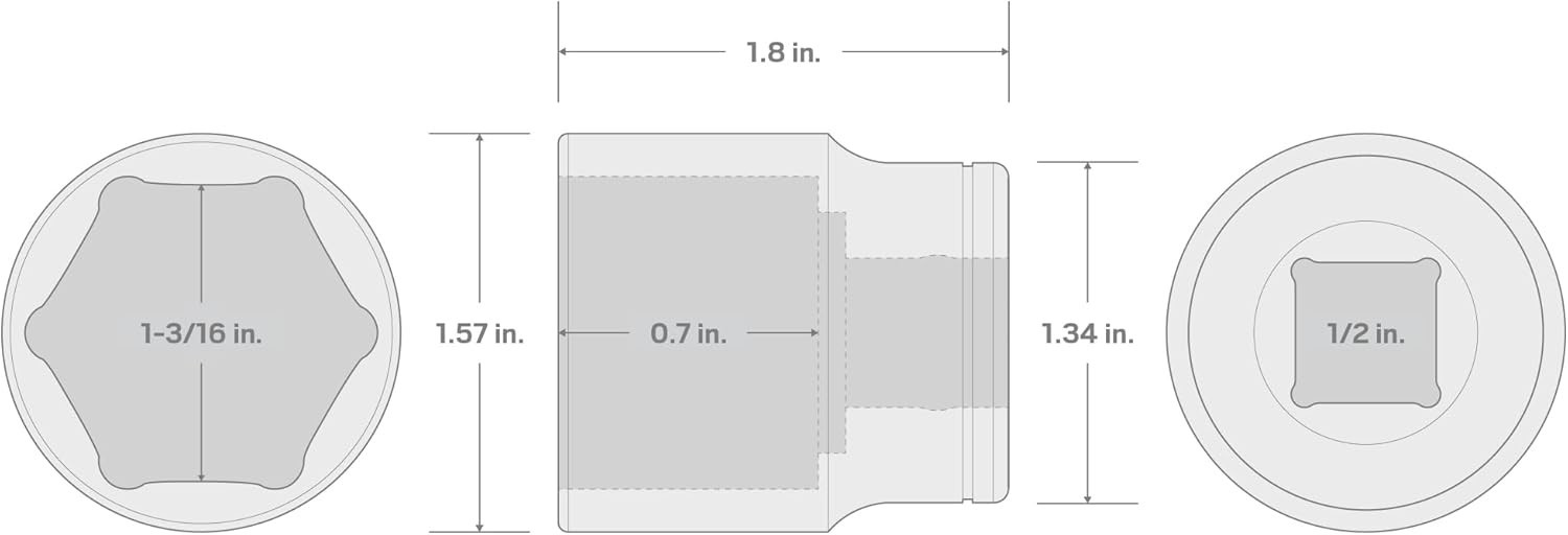 Tekton 1/2 Inch Drive x 1-3/16 Inch Chrome-Plated 6-Point Socket | Alloy Steel