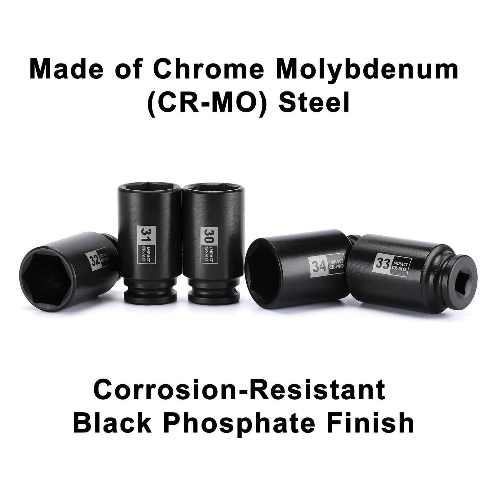 9PCS 1/2″Dr. Deep Spindle Axle Nut Impact Socket Set, CR-MO, Metric Large Socket