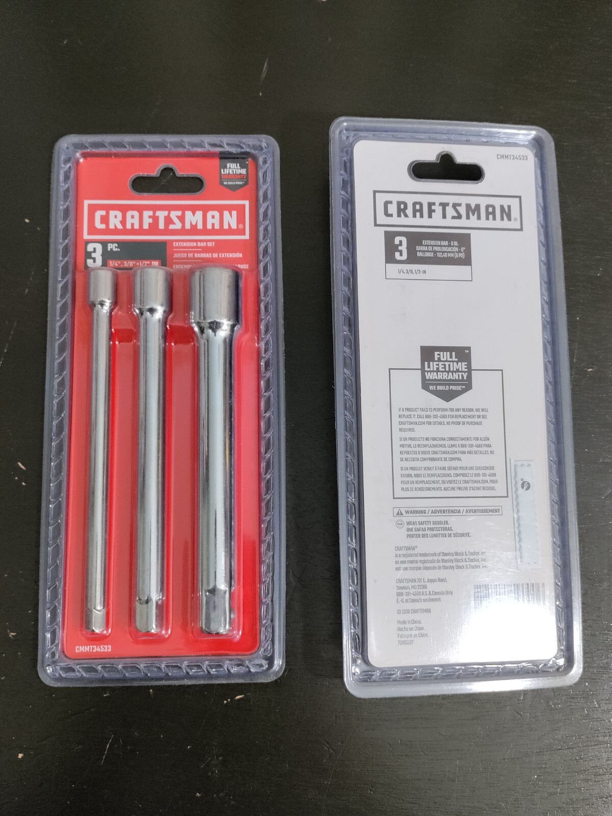 NEW Craftsman CMMT34533 6″ Extension Bar Set 3 pc 1/4, 3/8 and 1/2″ drive SAE