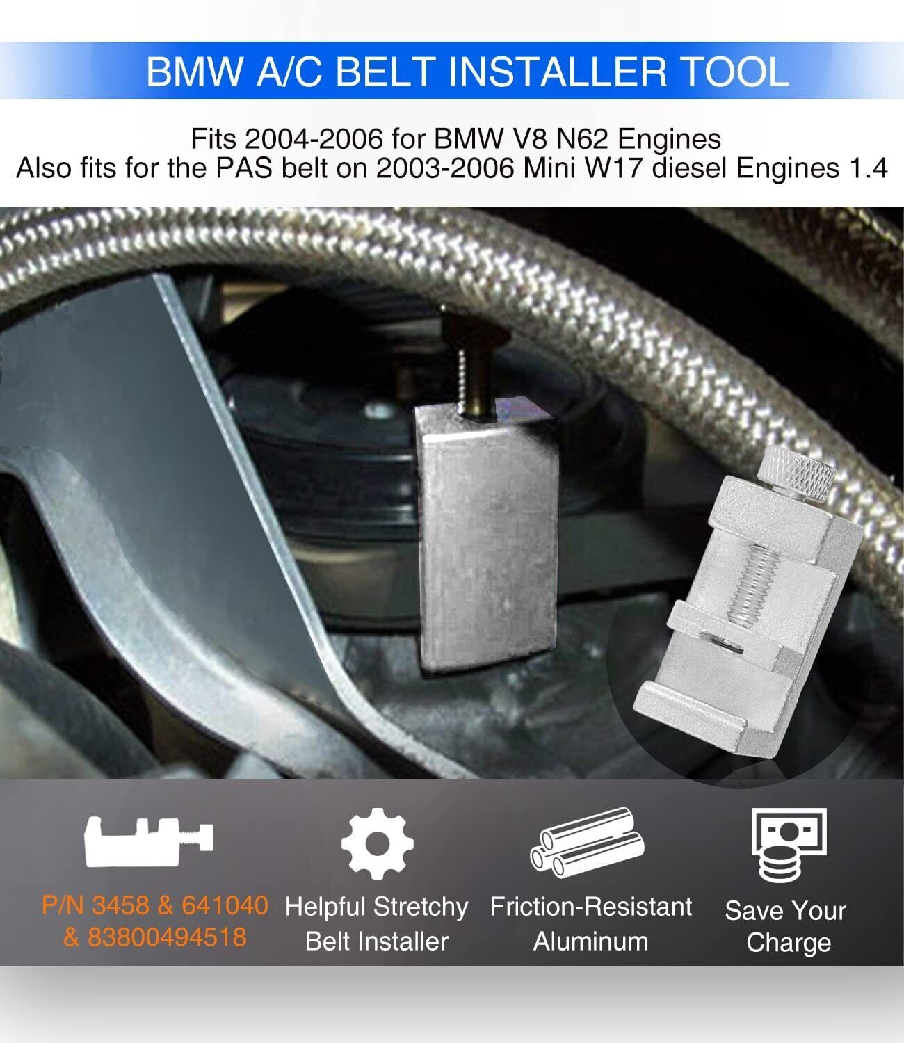 3458 A/C Belt Installation Tool for BMW V8 N62 Engines 641040 & 8380049451