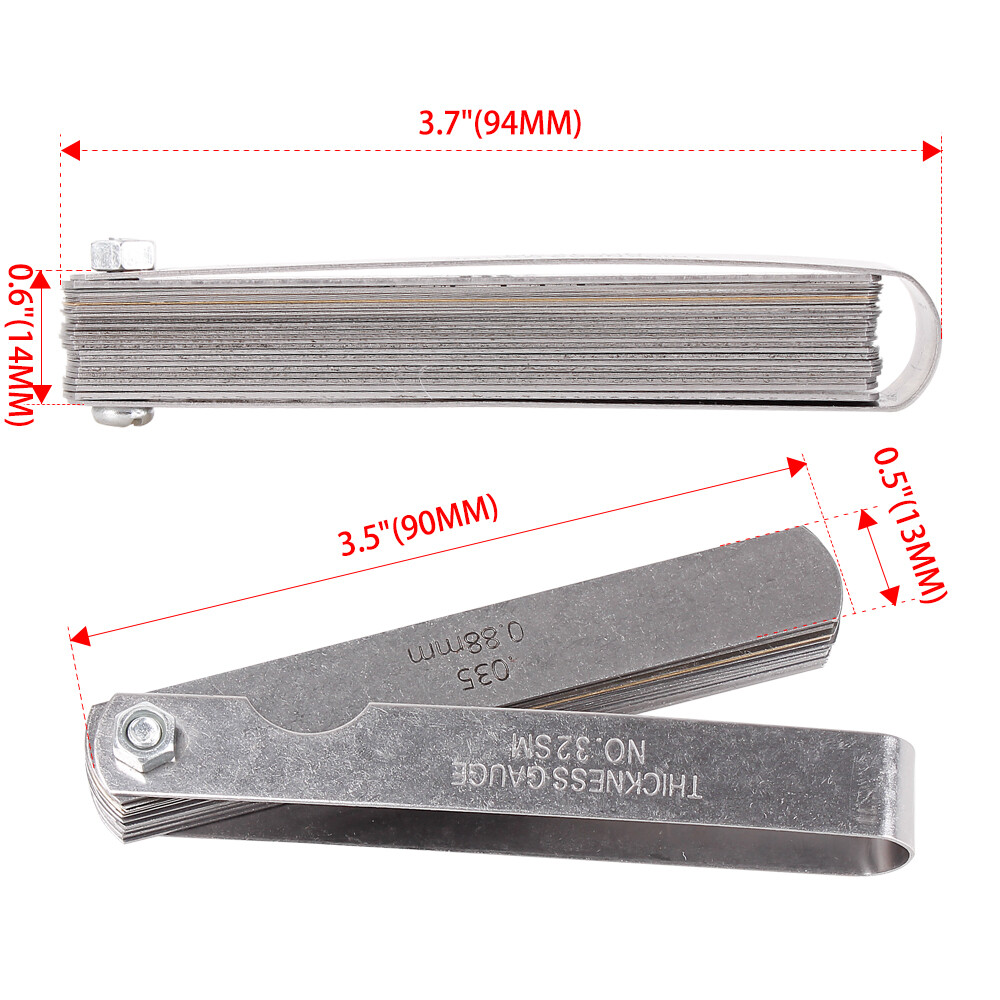32 Blade Feeler Filler Gauge Spark Plug Gap Metric/SAE Measuring Tool Set