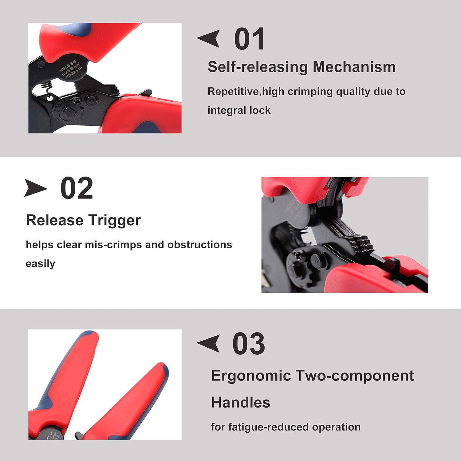 AWG23-10 HSC8 6-6 Self-Adjusting Ratchet Wire Ferrule ，Hexagonal Crimping Tool