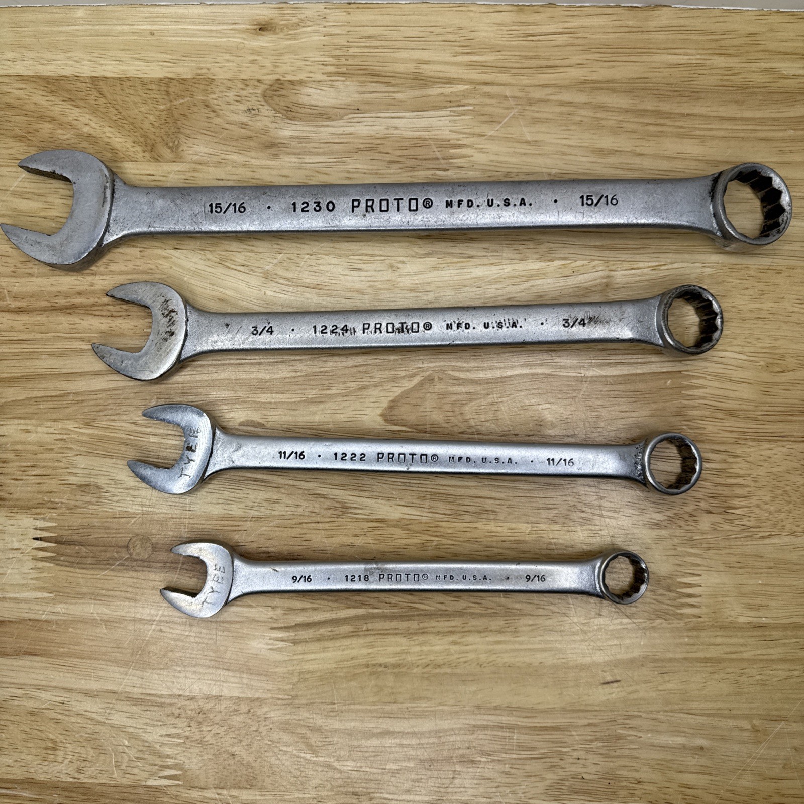 Proto Professional 4 Wrench Lot – 15/16” – 3/4” – 11/16” – 9/16” USA Made