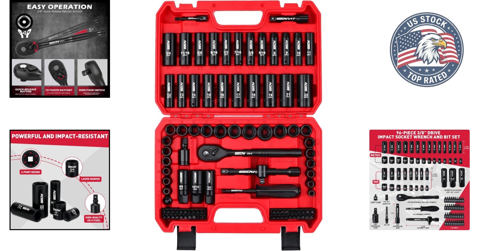 Versatile 96-Piece Socket and Bit Set with Universal Joint & Ratchet Handle