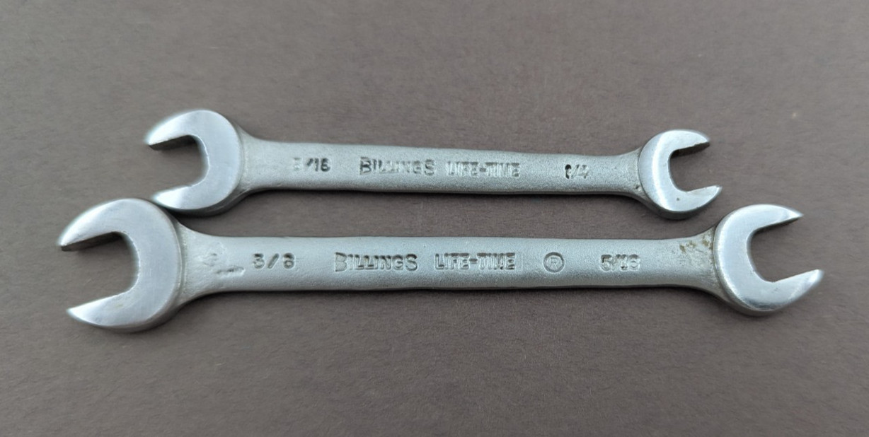 Billings No. L1020 (5/16 1/4) & L1721 (3/8 5/16) Open End Wrench Lot of 2