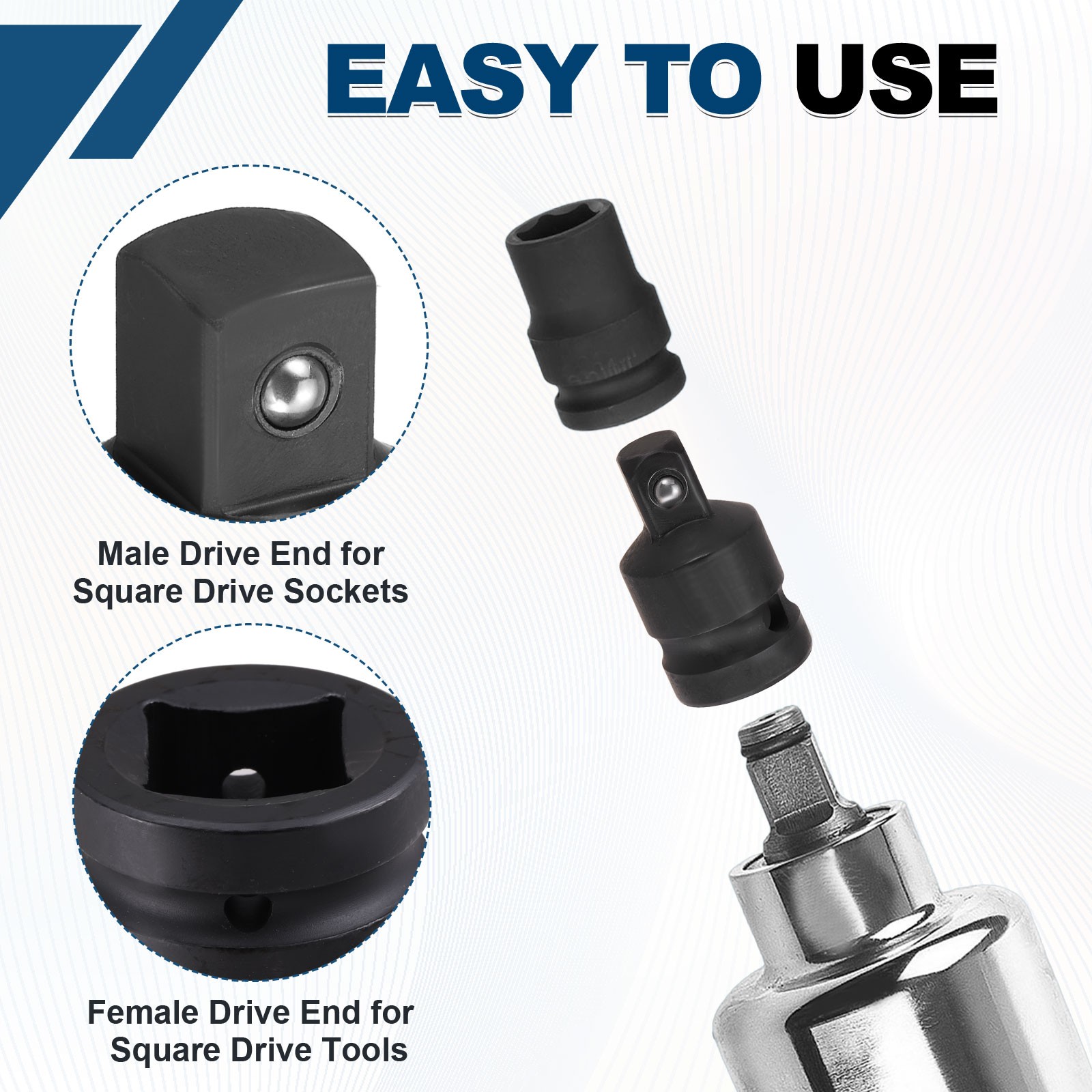 3Pcs Impact Socket Adapters 1/2″ Female to 3/4″ Male Black