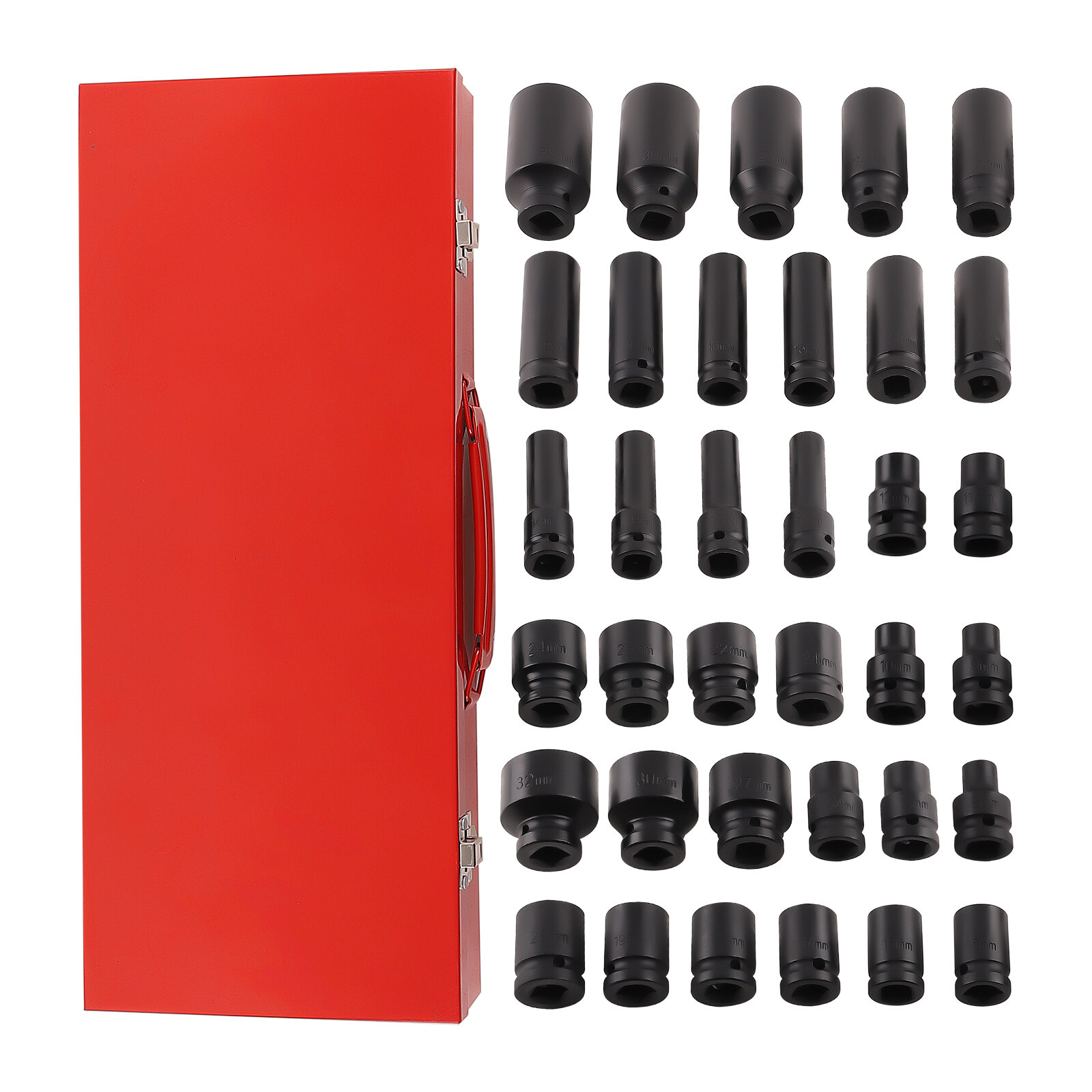 35PCS Deep Impact Socket Set 1/2″ Drive 6 Point Metric Garage Tool 8mm -32mm New