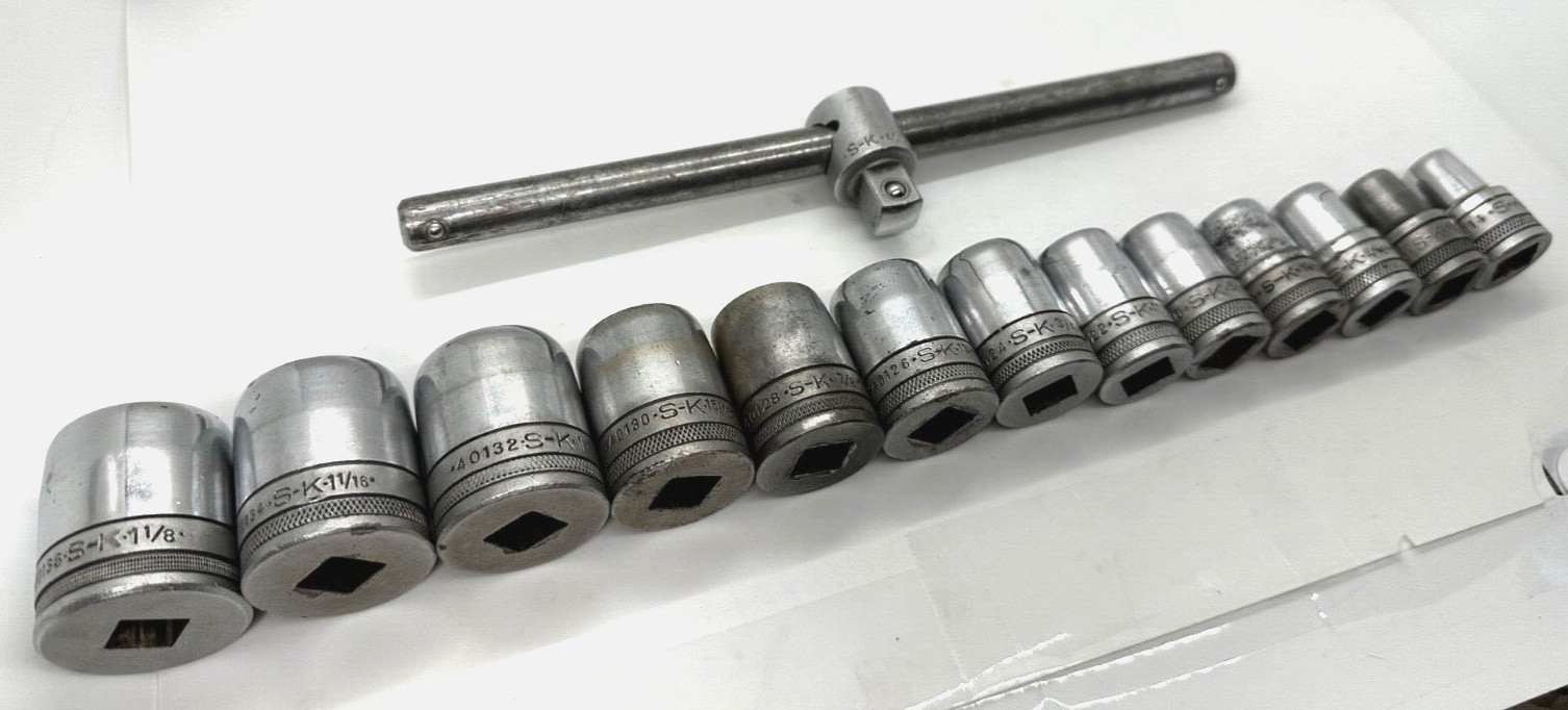 VTG SK Tools KNURLED Socket Set Shallow 1/2″ DR T Handle Breaker Bar Lot 12PT