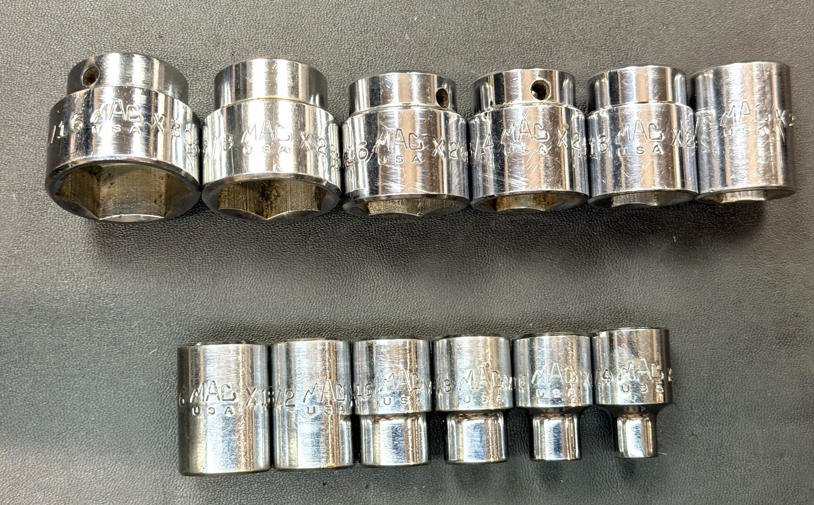 MAC TOOLS X-SERIES 12-PC 6-PT SAE 3/8-DR SHALLOW SOCKET SET 1/4′ – 15/16″ USA