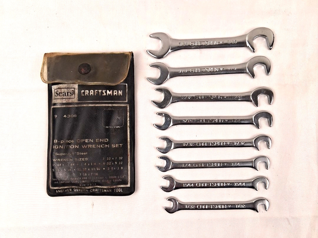 Craftsman 8 Pc Open End Ignition Wrench Set #9 4306 Vintage V Series