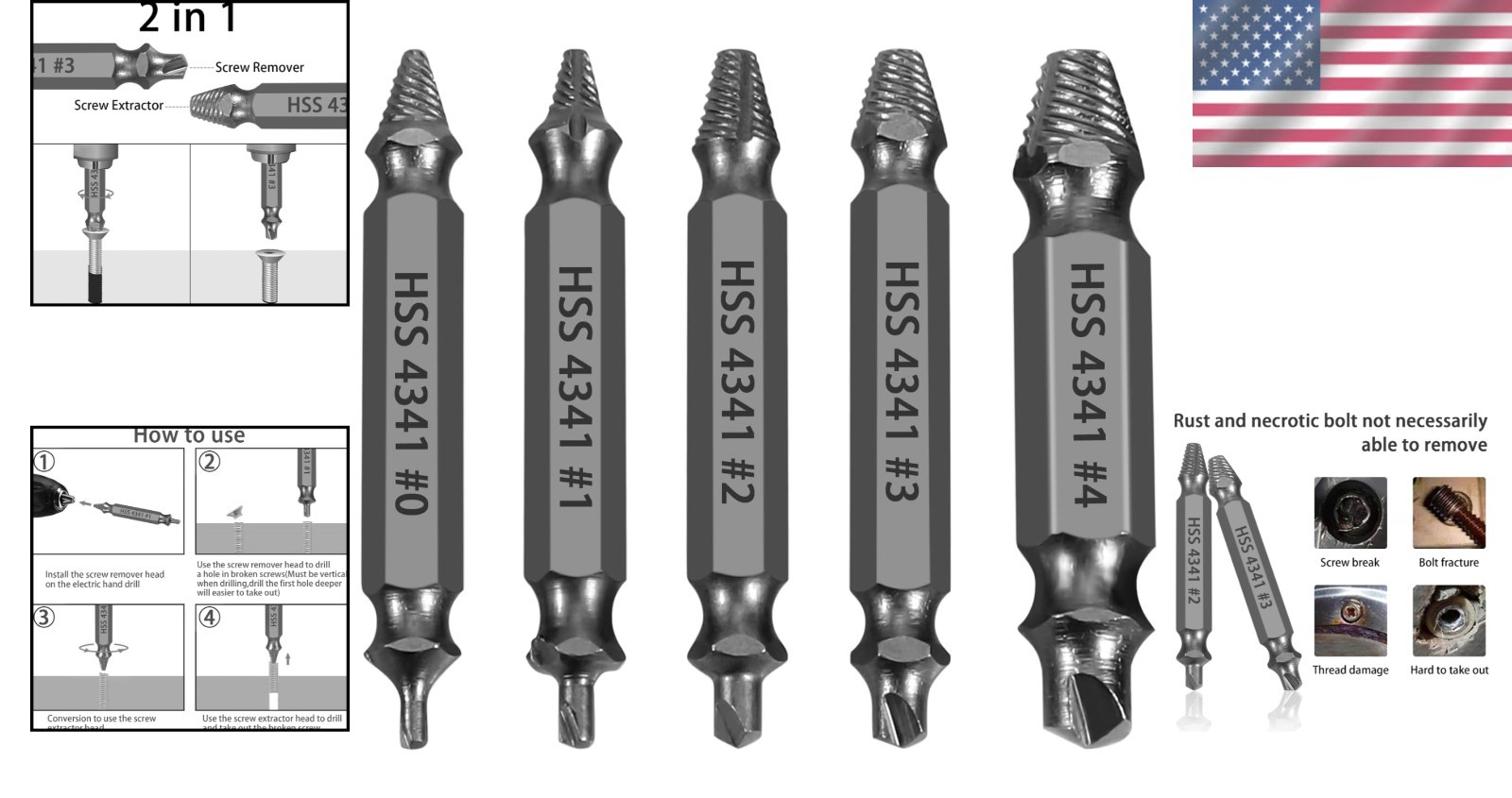 Screw Extraction Set, Grey Industrial Finish