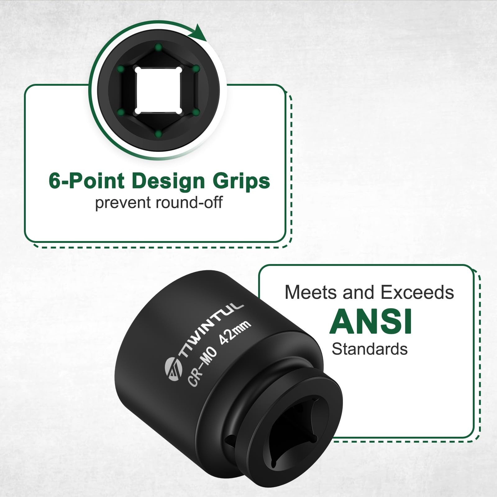 TIWINTUL 3/4 Inch Drive Metric Impact Socket 42mm, 6-Point 42mm (Standard)