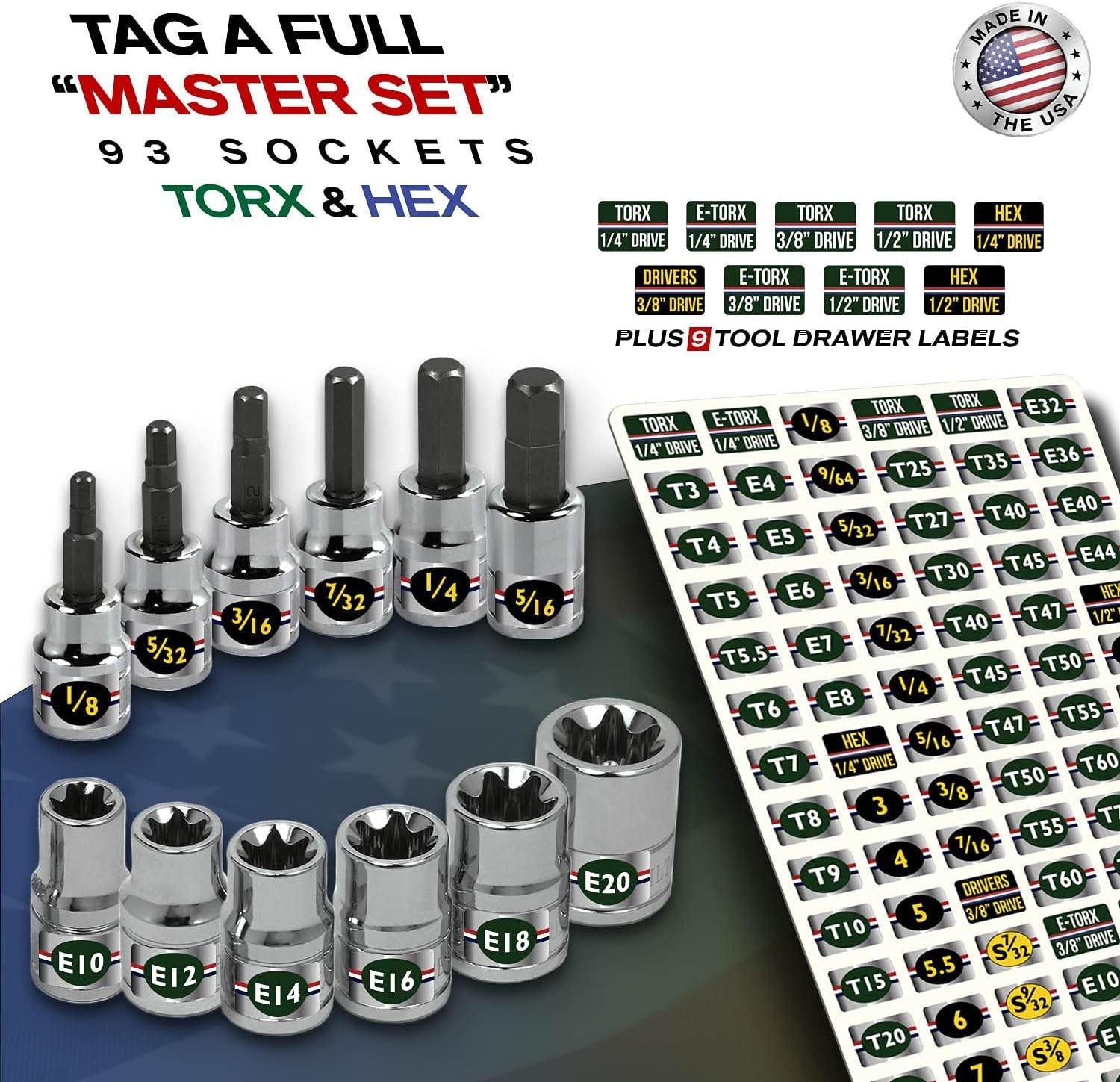 Complete Chrome Socket Label Set: 357 High-Quality Adhesive Labels for All Tools