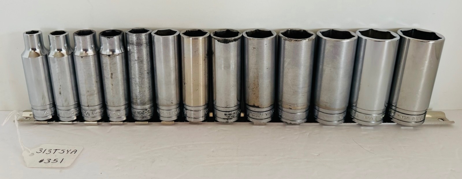 Snap On Tools 313TSYA SAE 1/2 Dr 6 Pt Deep Socket Set 3/8″ To 1-1/8 #351