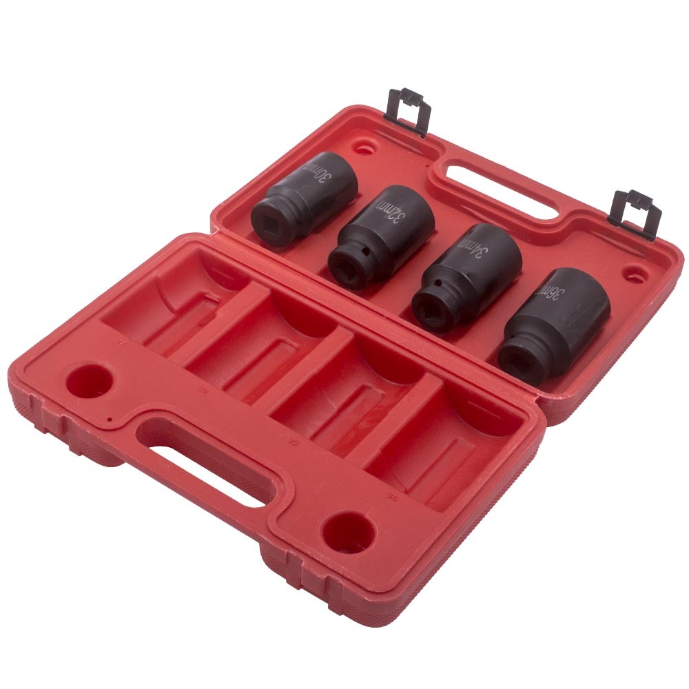 12 Point 1/2» Drive Deep Spindle Axle Nut Socket Set 30mm 32mm 34mm 36mm