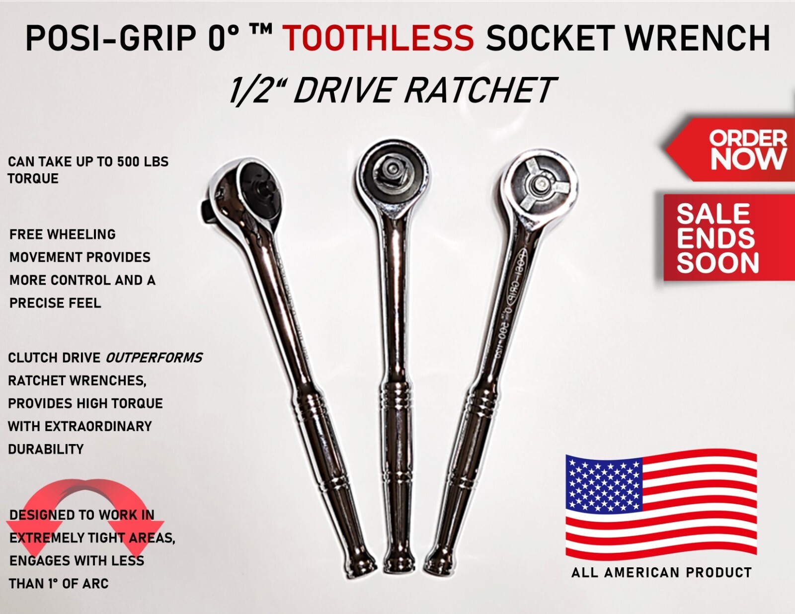 Posi Grip Ratchet, New, MADE IN USA 1/2 GEARLESS