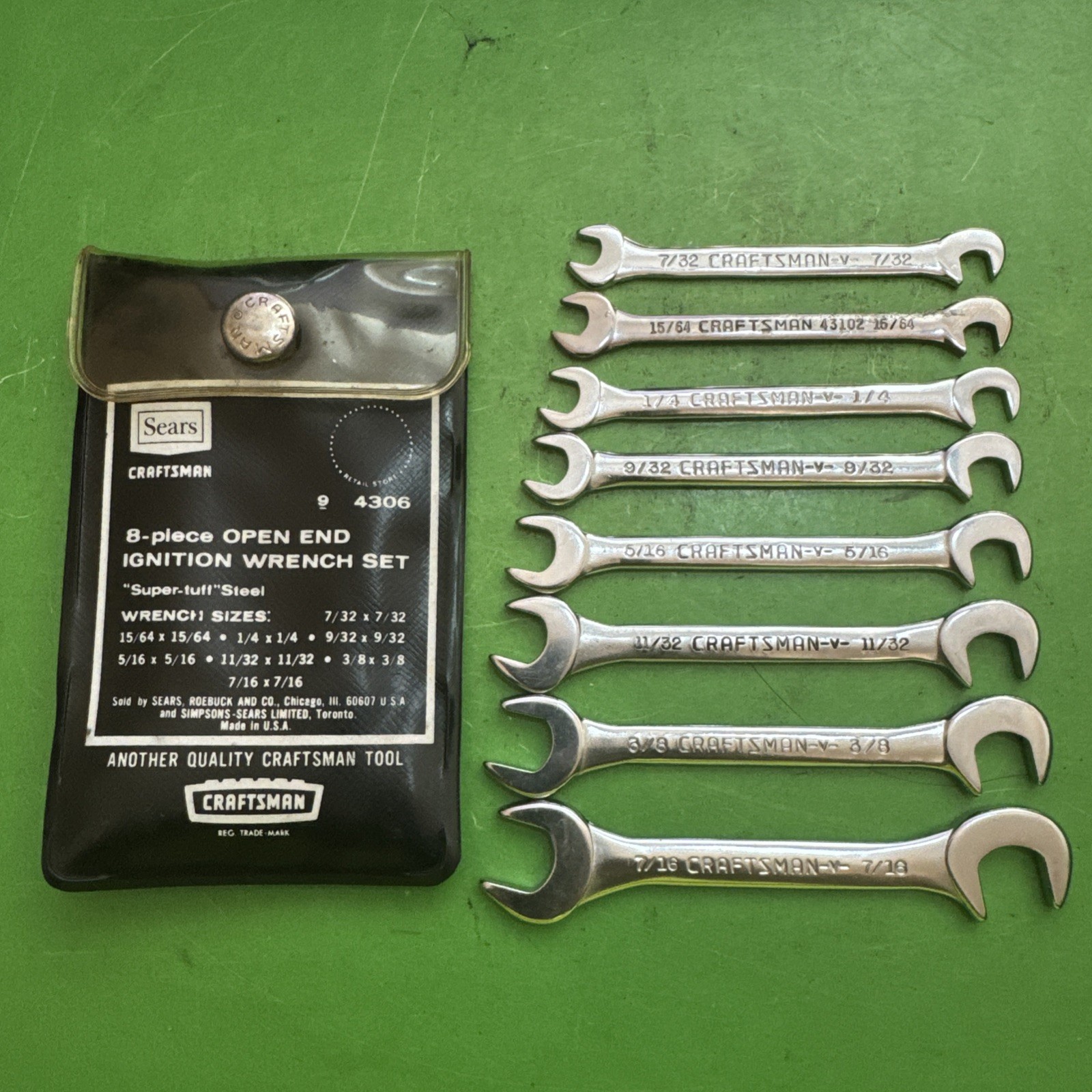 Vintage Sears Craftsman Super-Tuff 8 Piece Open End Ignition Wrench Set 9_4306