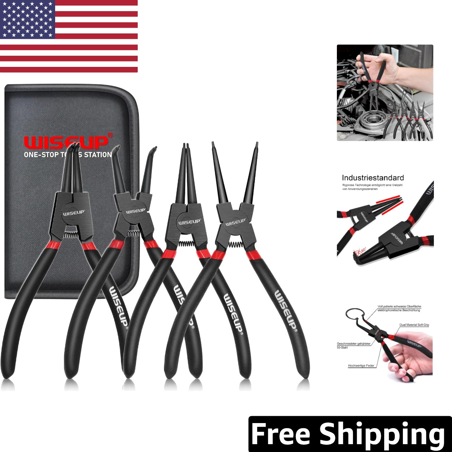 Heavy Duty 4PCS Snap Ring Pliers Kit – Industrial Carbon Steel for Professionals