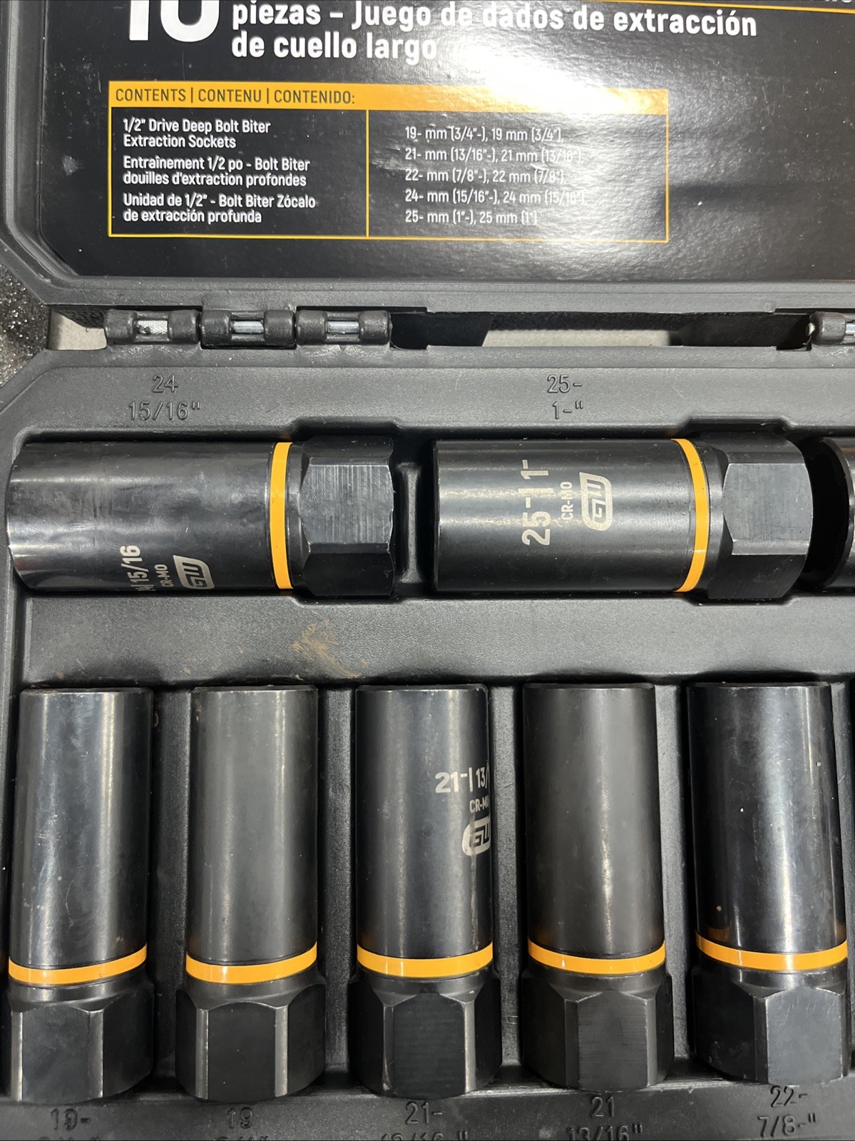 Bolt Biter 1/2″ Drive Metric 6-Point Deep Impact Socket Set 10 Pieces