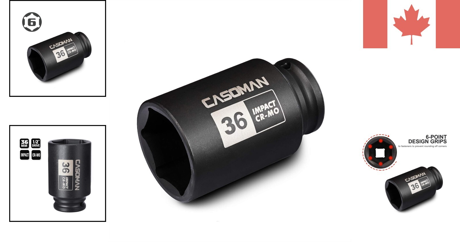 Premium 36mm 1/2 Drive Deep Socket – Black Phosphate Finish for Durability