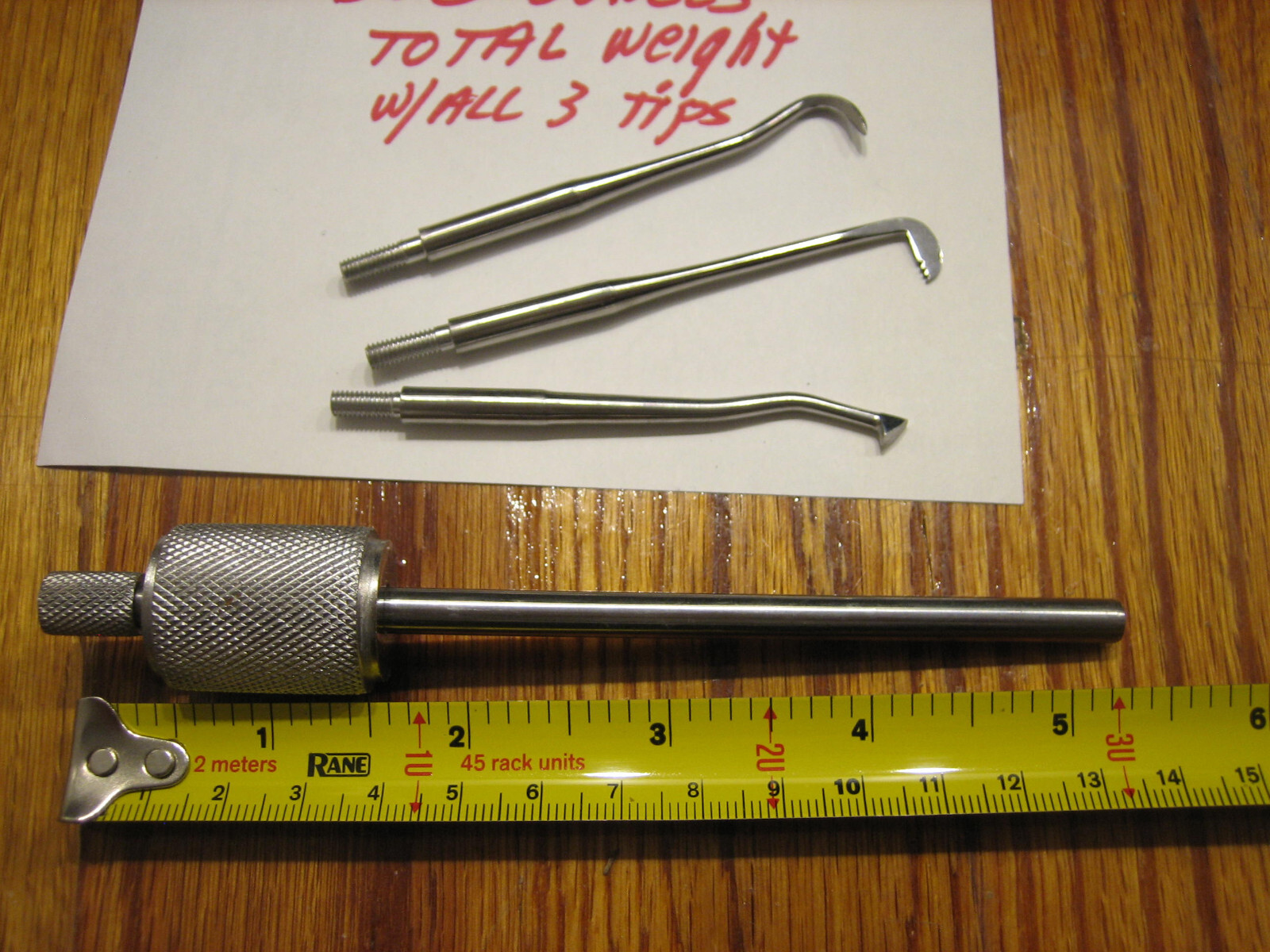 Mini Slide Hammer, w/3 tips; total less than 6 ounces, and 8 inches long w/tip
