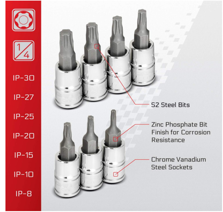 Torx Plus (aka 6 Lobe) Bit Socket Set – 13 Piece, TP-8/IP-8 to TP-60/IP-60
