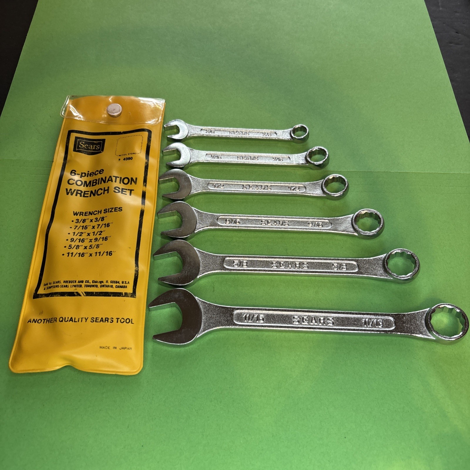 Vintage Sears 6pc SAE Wrench Set 4390 Made in Japan 3/8″-11/16″ 12 Point