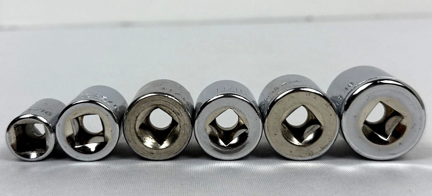 Vintage Chrome Vanadium 3/8”Drive 6 Point SAE Standard Sockets Lot Of 6