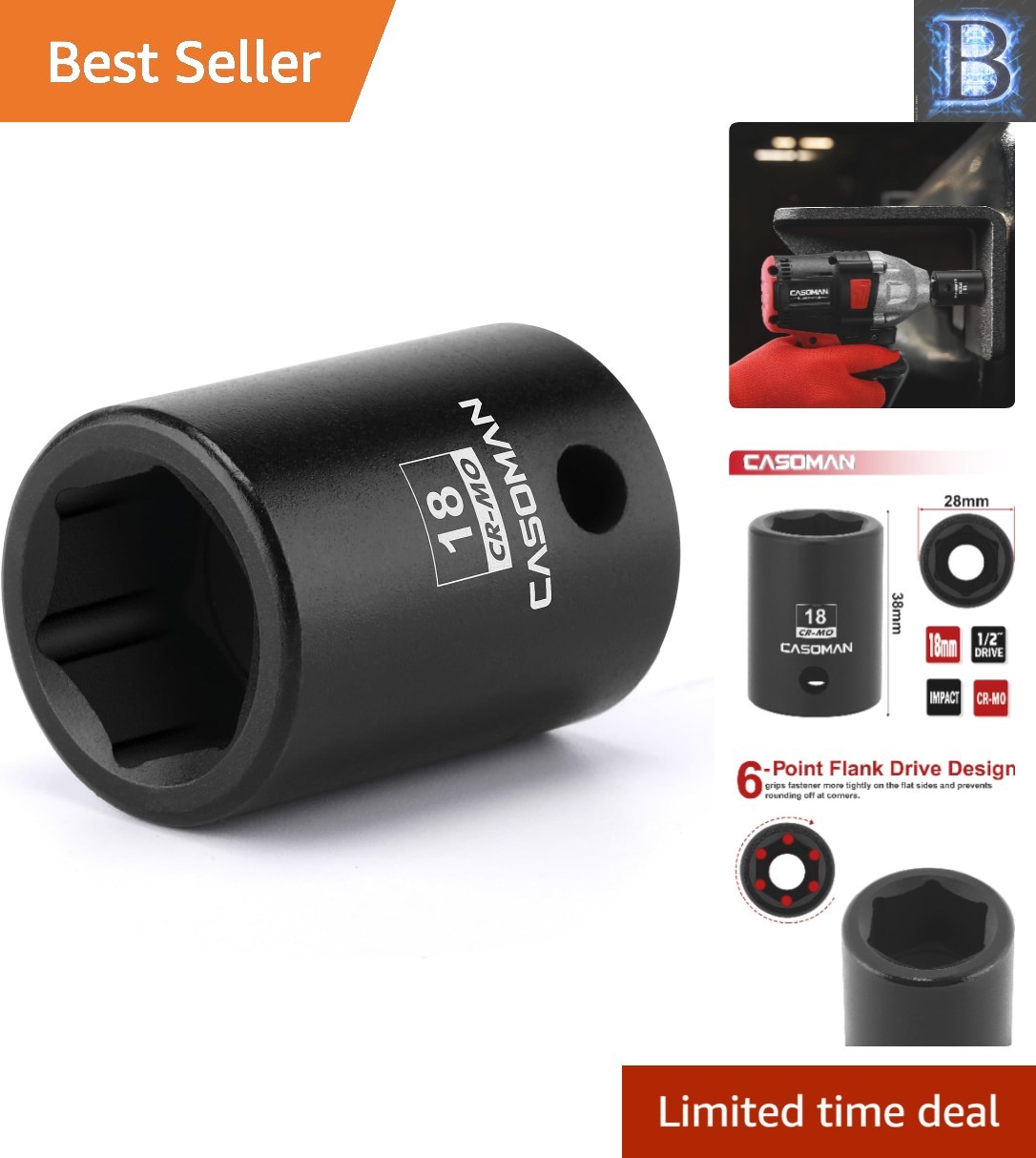 Durable 18mm 1/2″ Drive Impact Socket – Chrome Molybdenum Steel, 6-Point Design