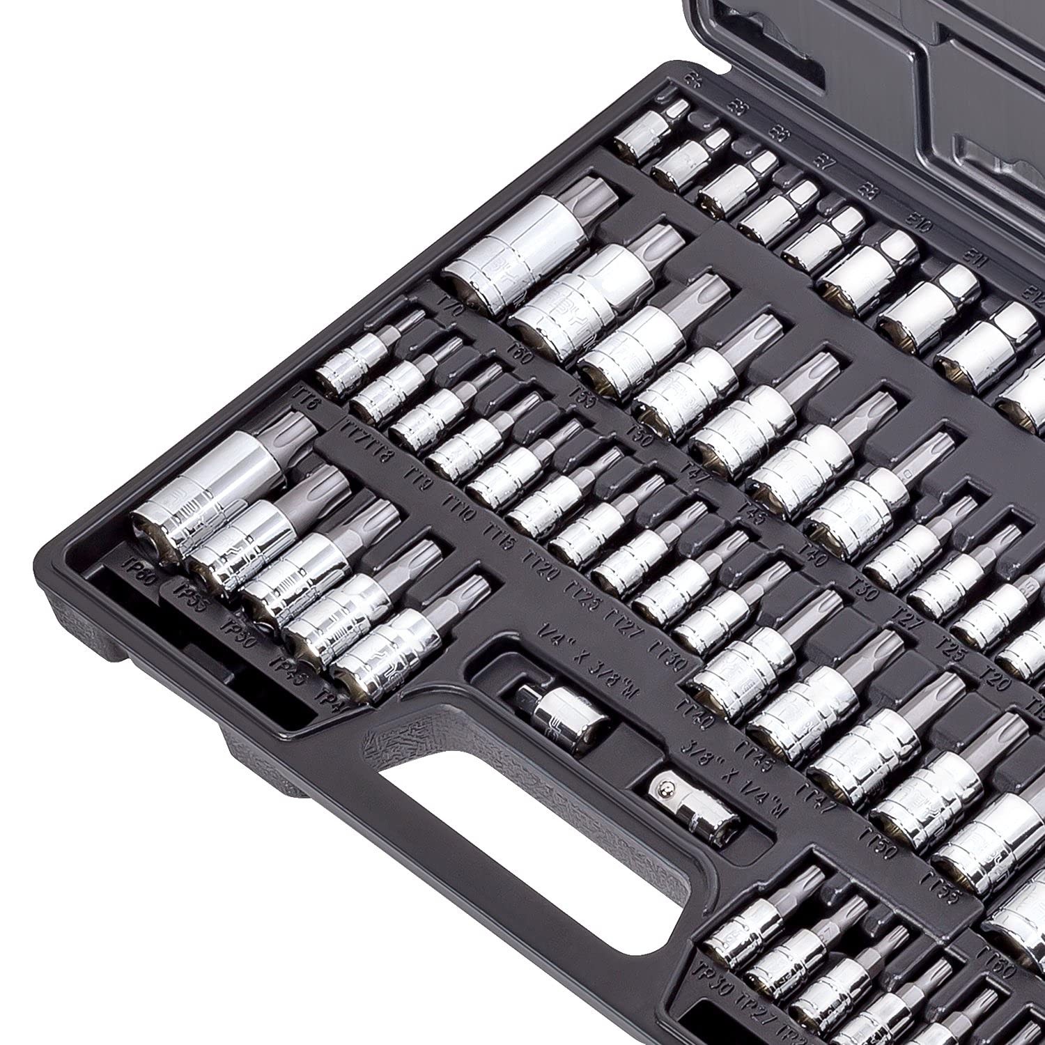62-Piece Torx Bit Socket Set – S2 Steel, Tamper Resistant, T6-T70, E4-E24, 1/4-1