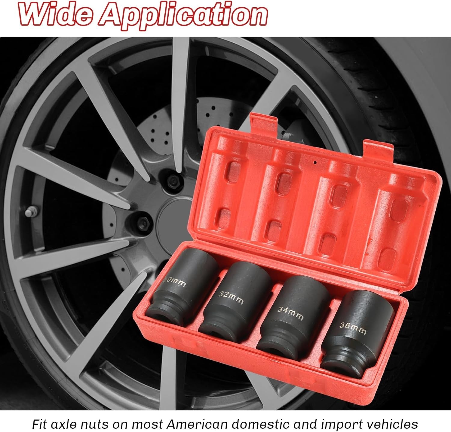 4PC Axle Nut Socket Set 30mm 32mm 34mm 36mm Deep Impact Sockets CR-MO