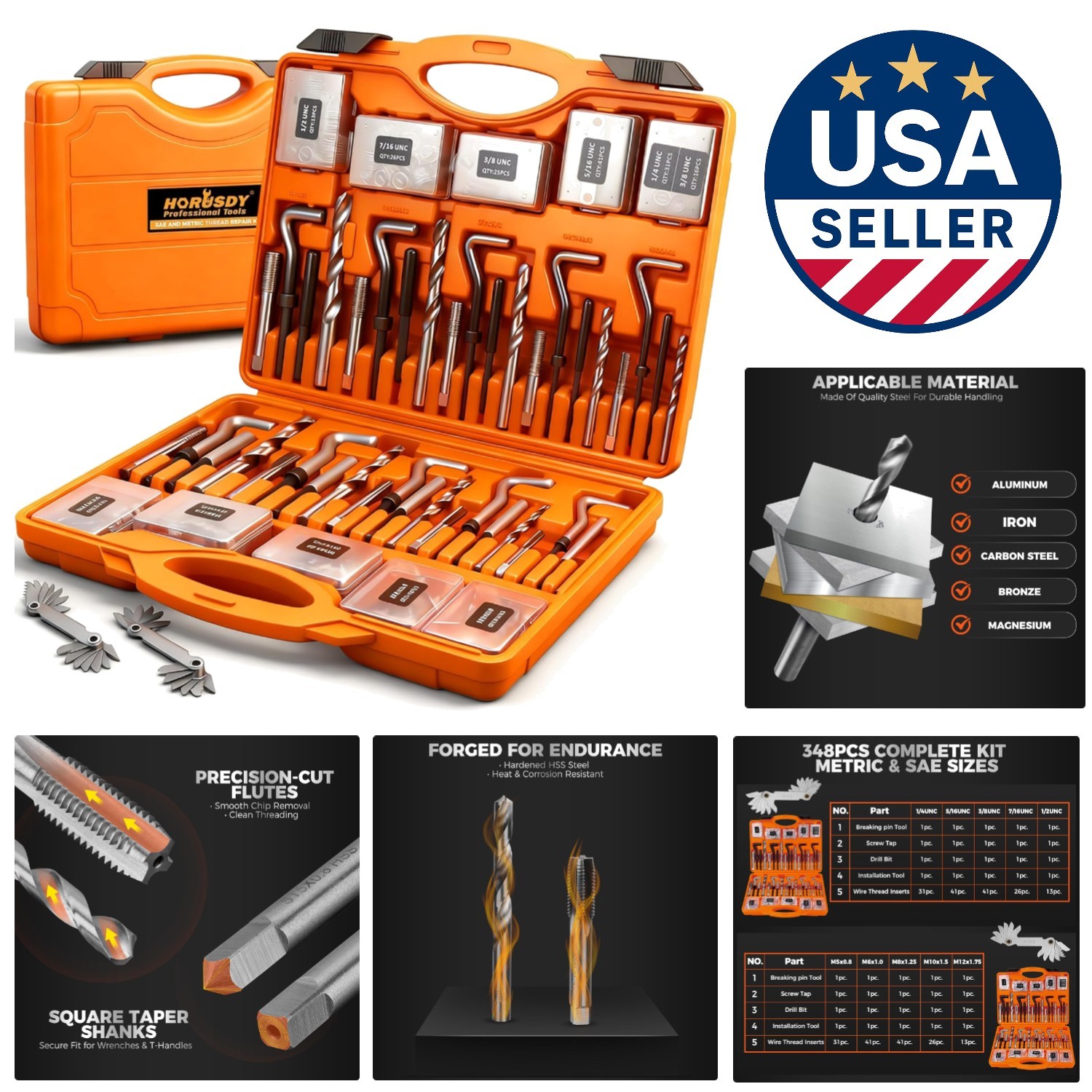 Portable 348-Piece Thread Repair Kit with Organized Carrying Case for Mechanics