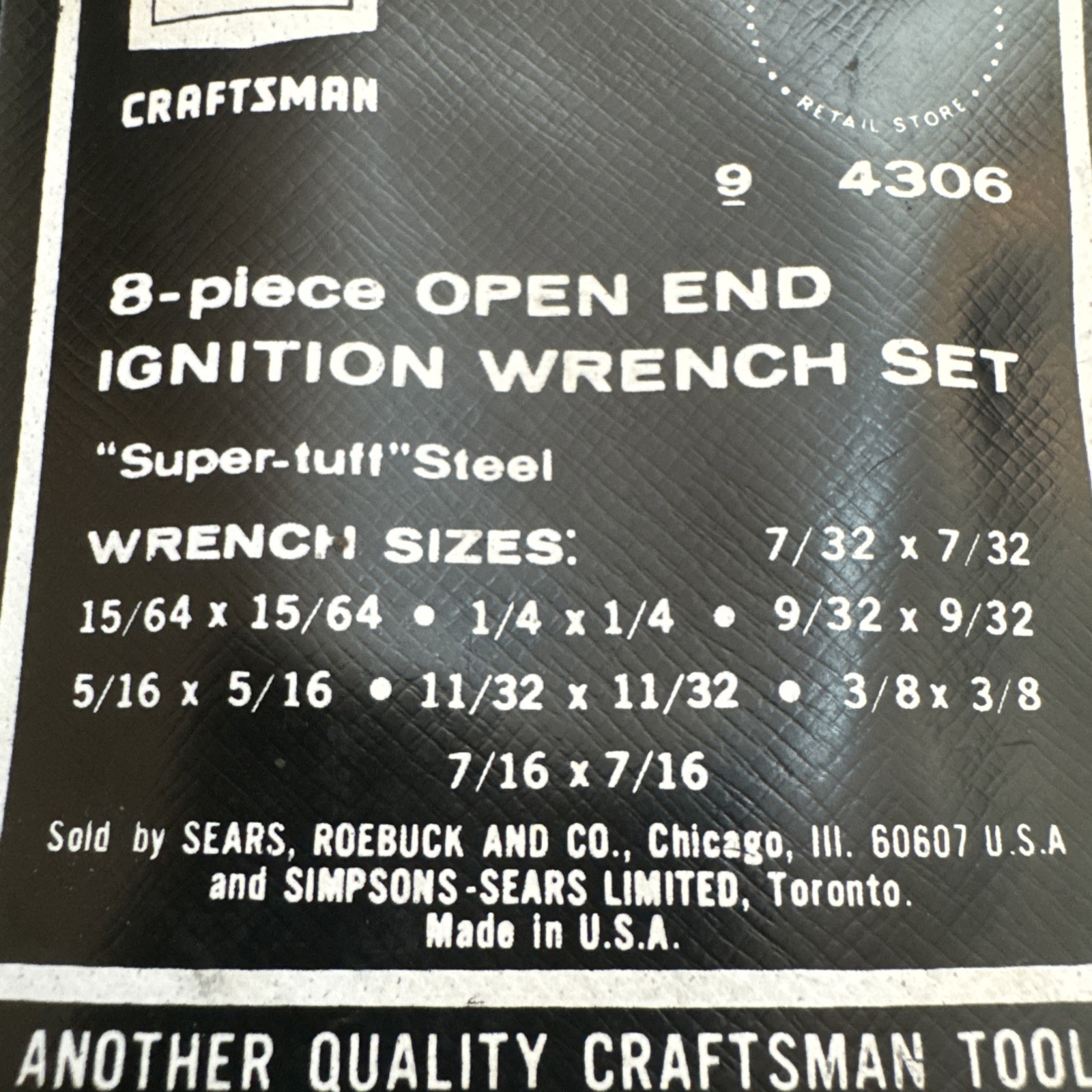 Vintage Sears Craftsman Super-Tuff 8 Piece Open End Ignition Wrench Set 9_4306
