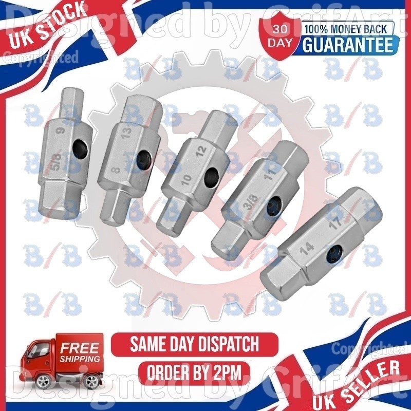 5PC SUMP PLUG KEYS DOUBLE ENDED OIL AXLE GEARBOX DRAIN FILL TOOL REMOVAL KIT SET