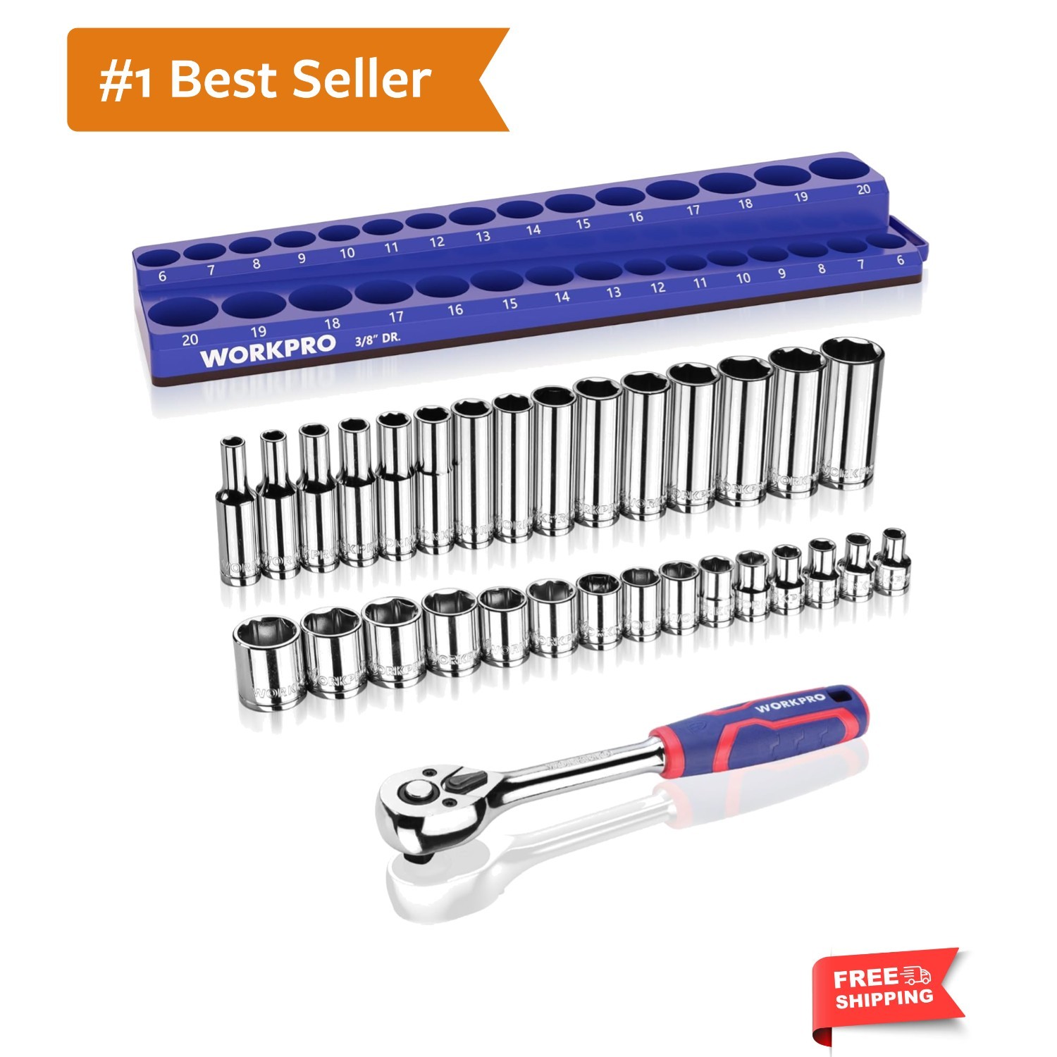 32-Piece 3/8-inch Drive Metric Sockets and Ratchet-Including 30 Metric Deep a…