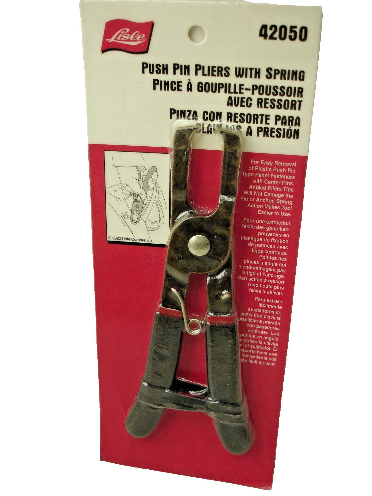 Lisle 42050 Push Pin Pliers with Spring Action New