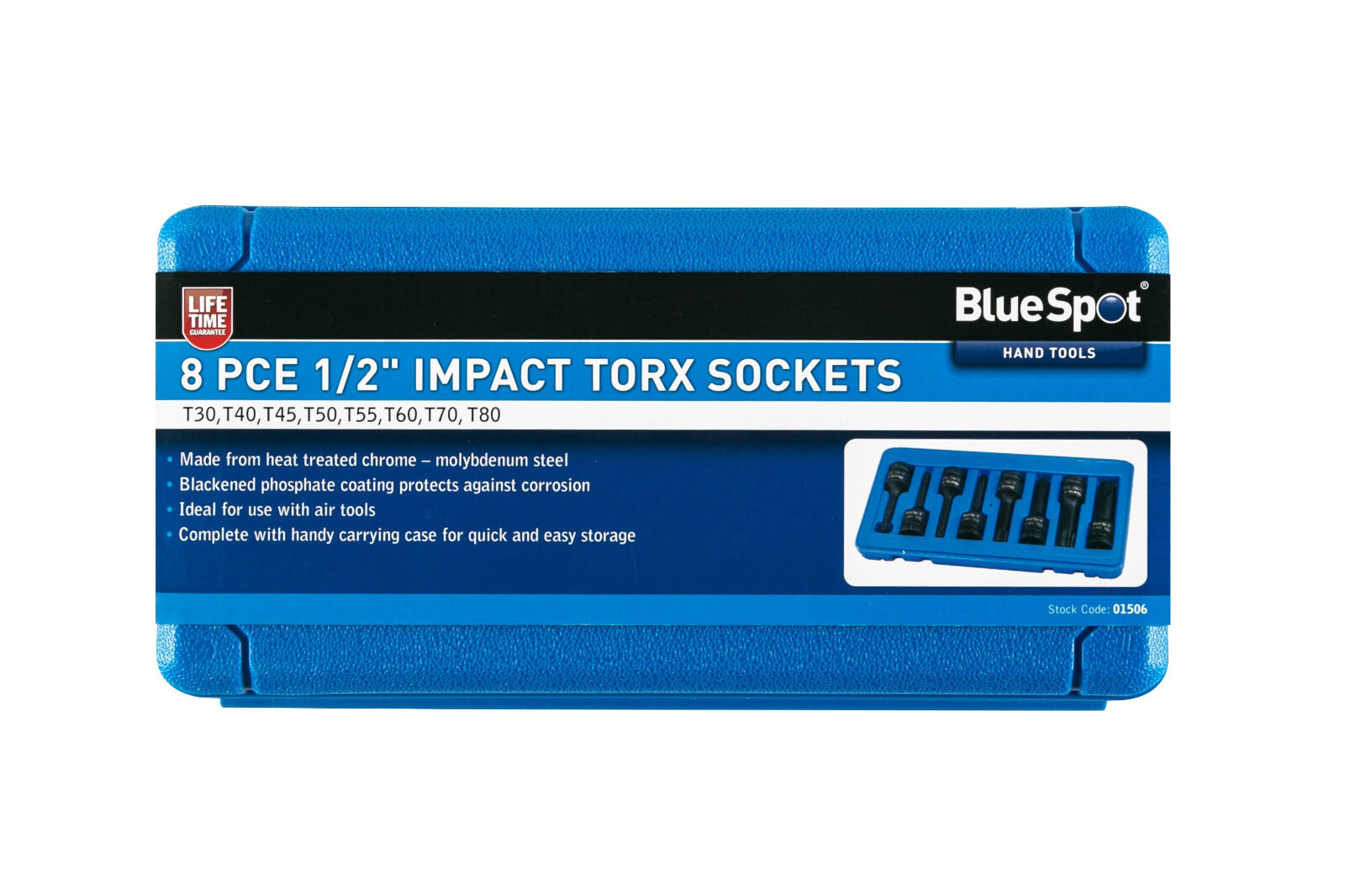 Blue Spot 01506 Impact Torx Sockets T30-T80 8 Piece 1/2D