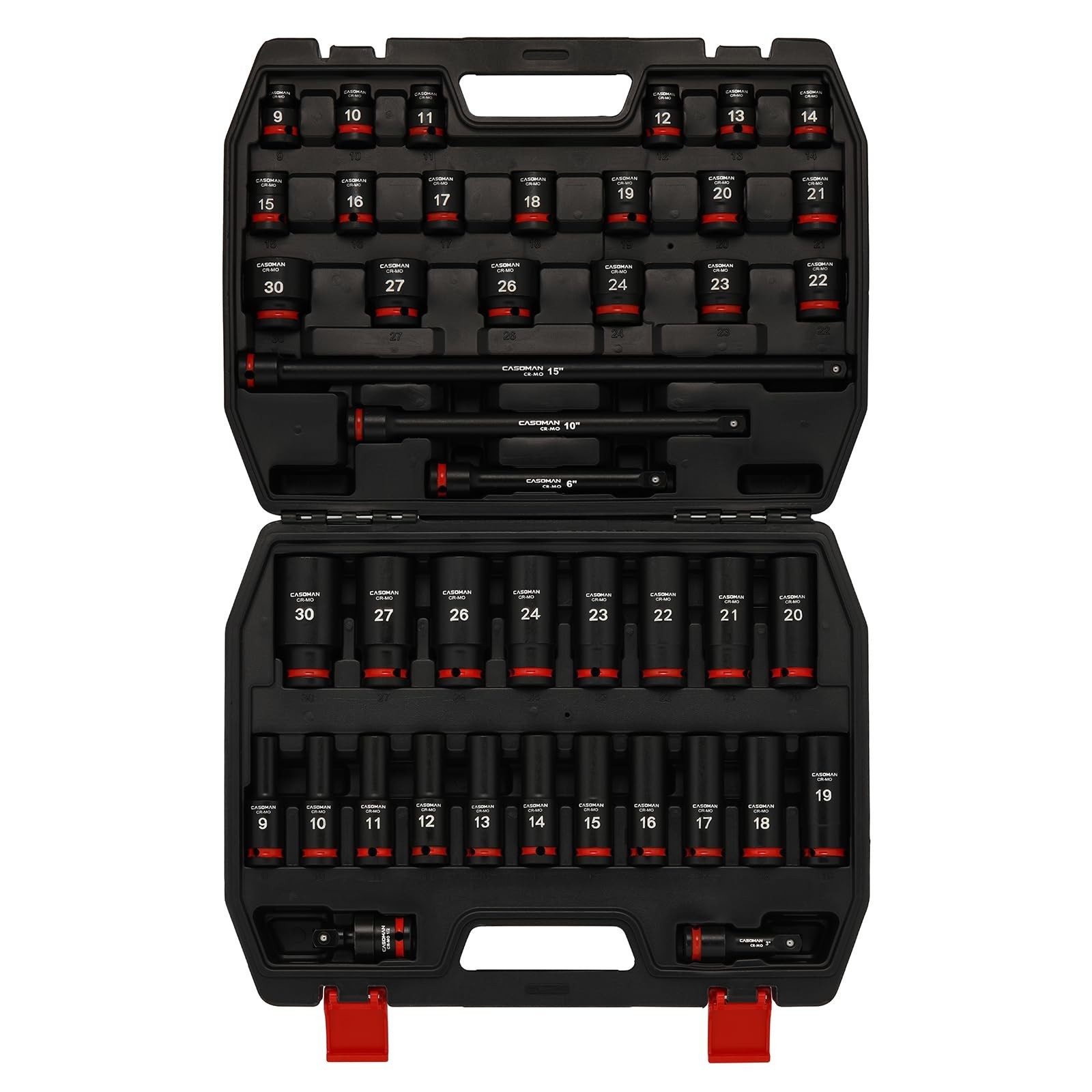 43-Piece 1/2″ Drive Impact Socket Set – Deep & Standard, 6-Point, Metric 9mm-30m