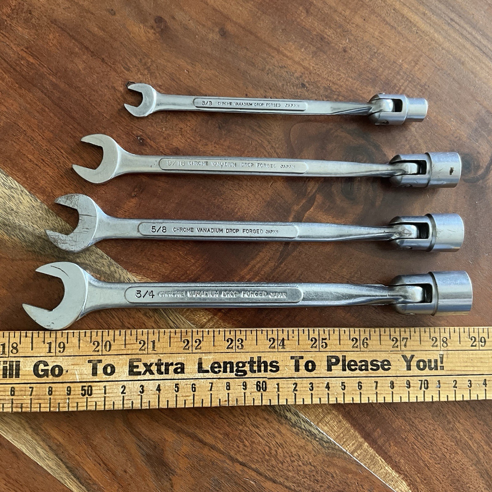 Vintage True Craft Open End & Flexible End Socket Wrenches 3/4″ to 3/8″ Lot Of 4