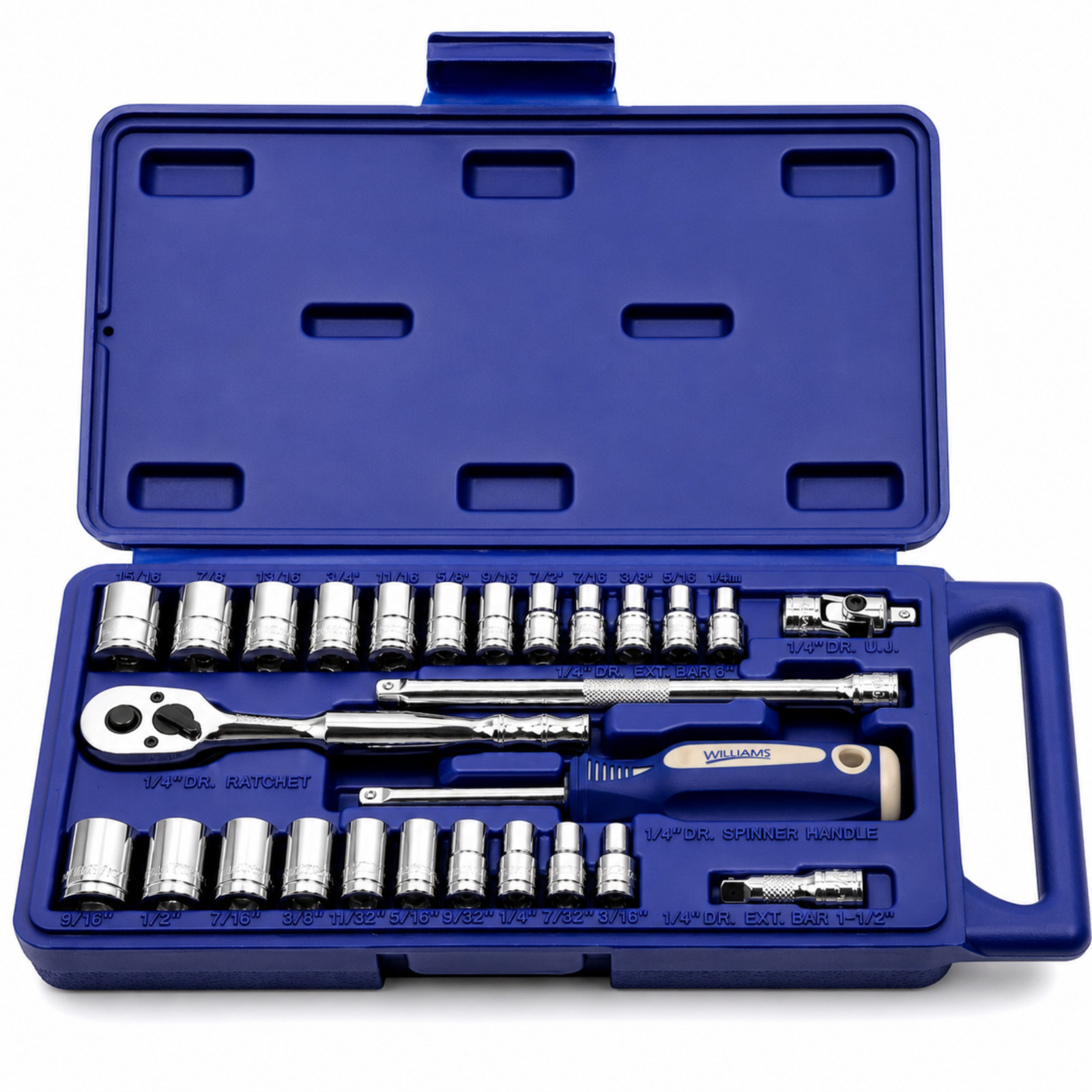 Williams 27Pc 1/4″ Drive Socket & Ratchet Tool Set SAE/Metric Chrome Sockets