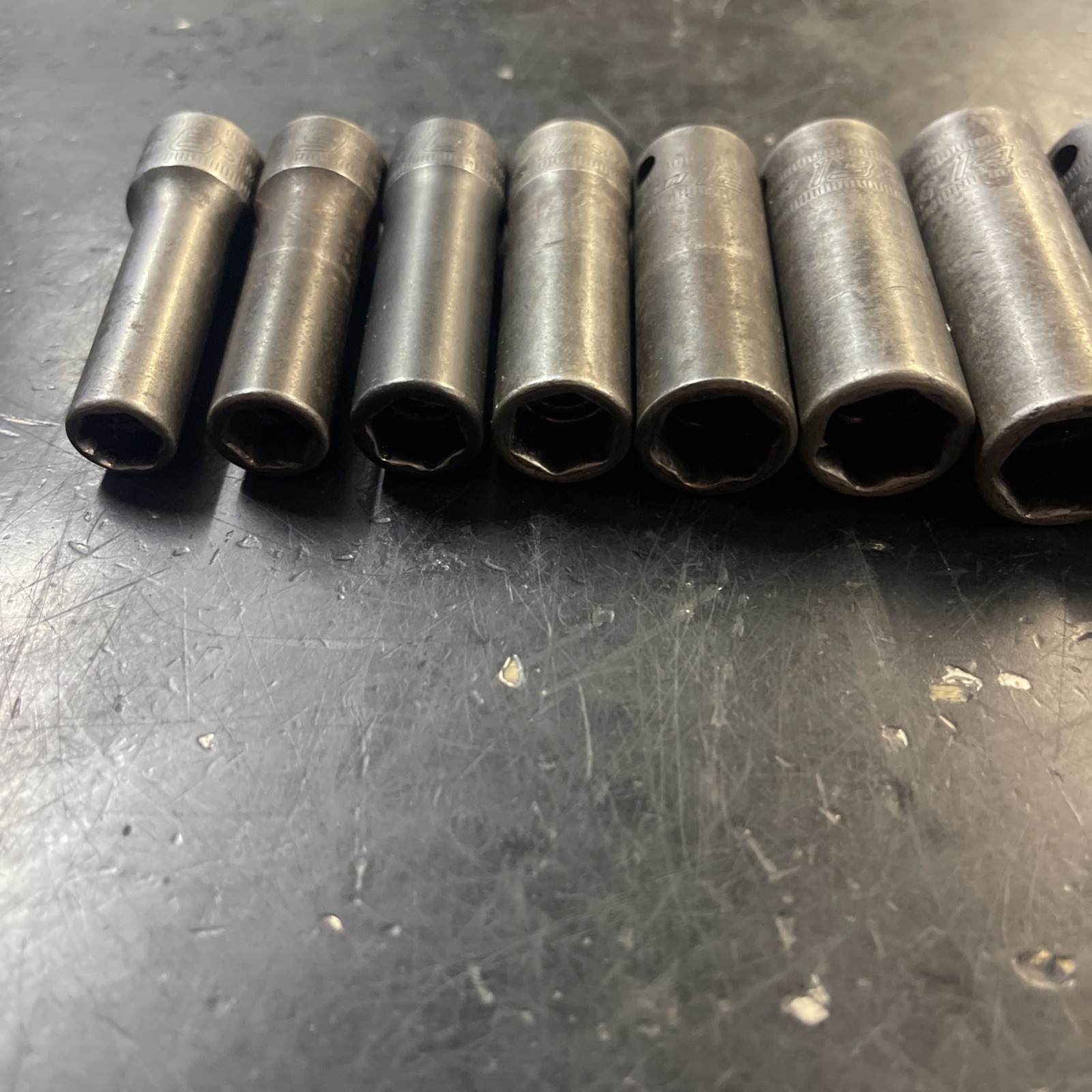Snap-On 12 Pcs 3/8″ Dr 6pt Deep Impact Sockets 8-19mm + 21mm Missing 20mm