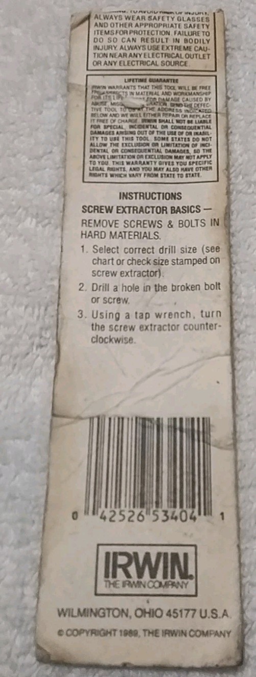 IRWIN-HANSON 53404 EX-4 #4 SPIRAL SCREW EXTRACTOR USA 🇺🇸