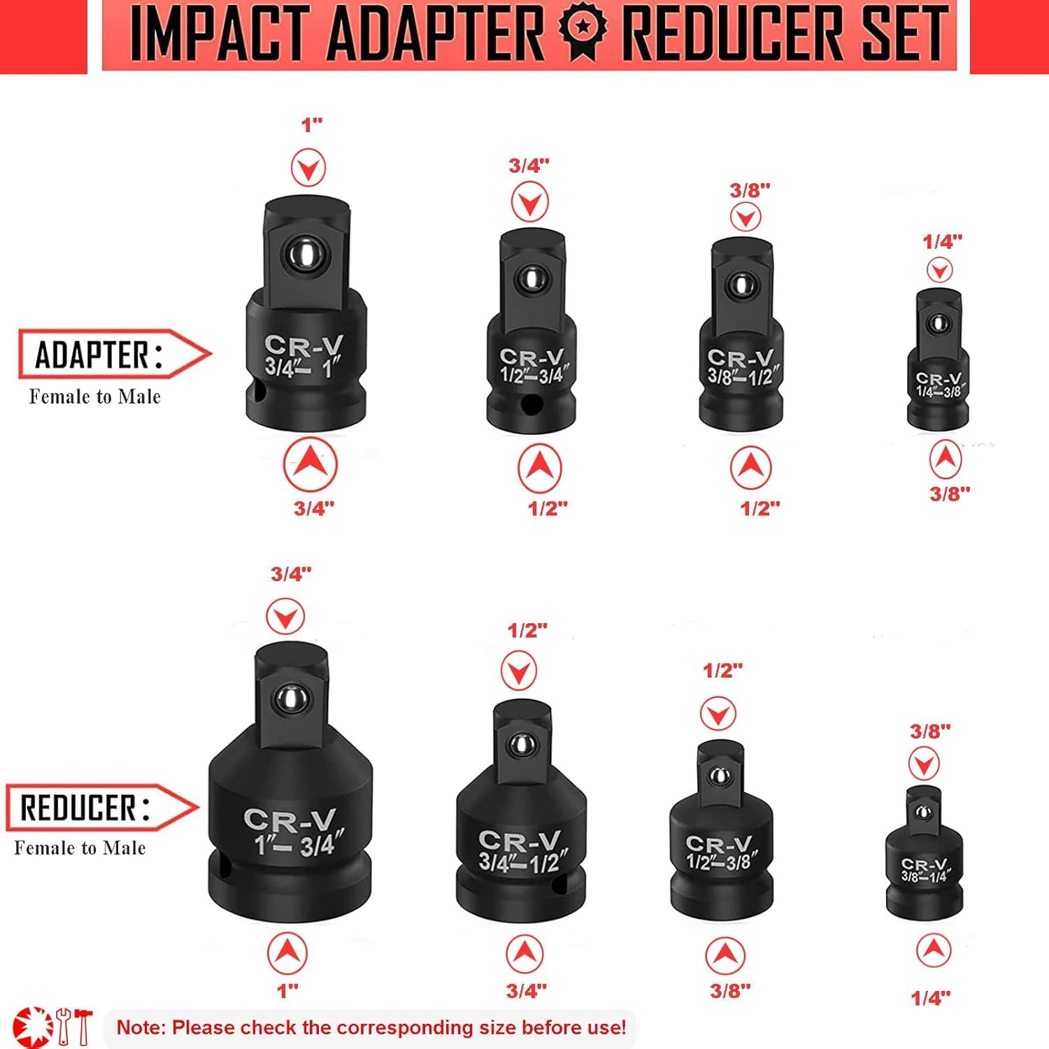Professional 8-Piece Impact Adapter Set – High-Quality Steel with Storage Case
