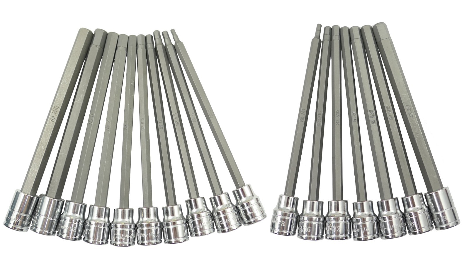 17pc 3/8″ DR CR-V/S-2 Material LONG Extension SAE+Metric HEX KEY BIT SOCKET SET