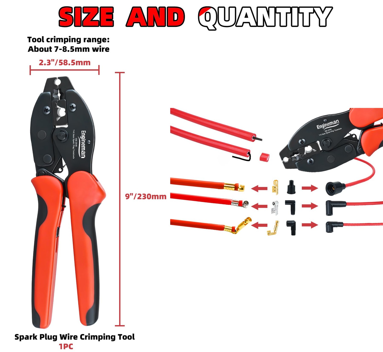 ENGINEMAN Spark Plug Wire Crimper, Crimping Pliers 7-8.5mm, Black and Yellow
