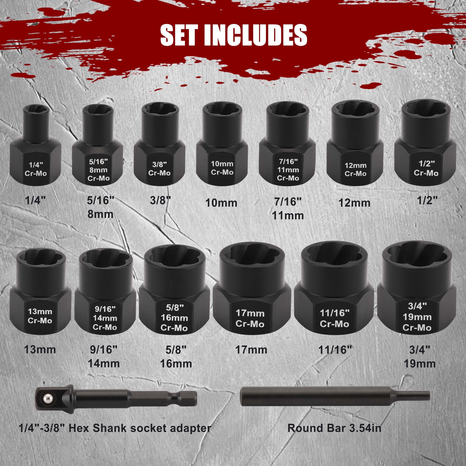 13PC 3/8″ Impact Bolt Nut Remover Set Nut Extractor Socket Bolt Remover Tool Set